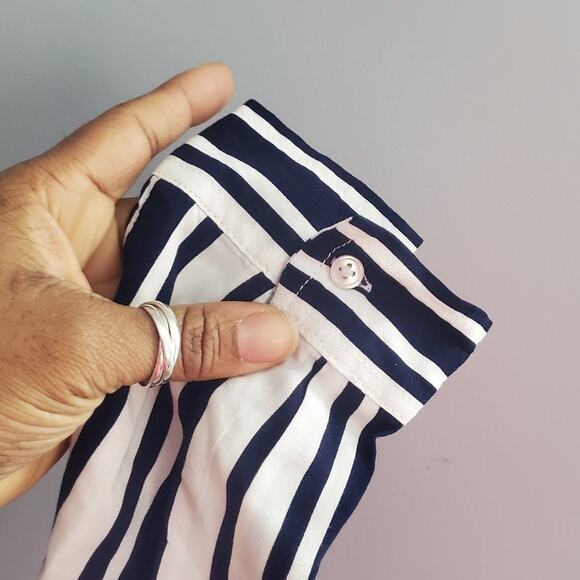 George Relaxed Fit Black & White Striped Button Down Top L - Picture 4 of 6